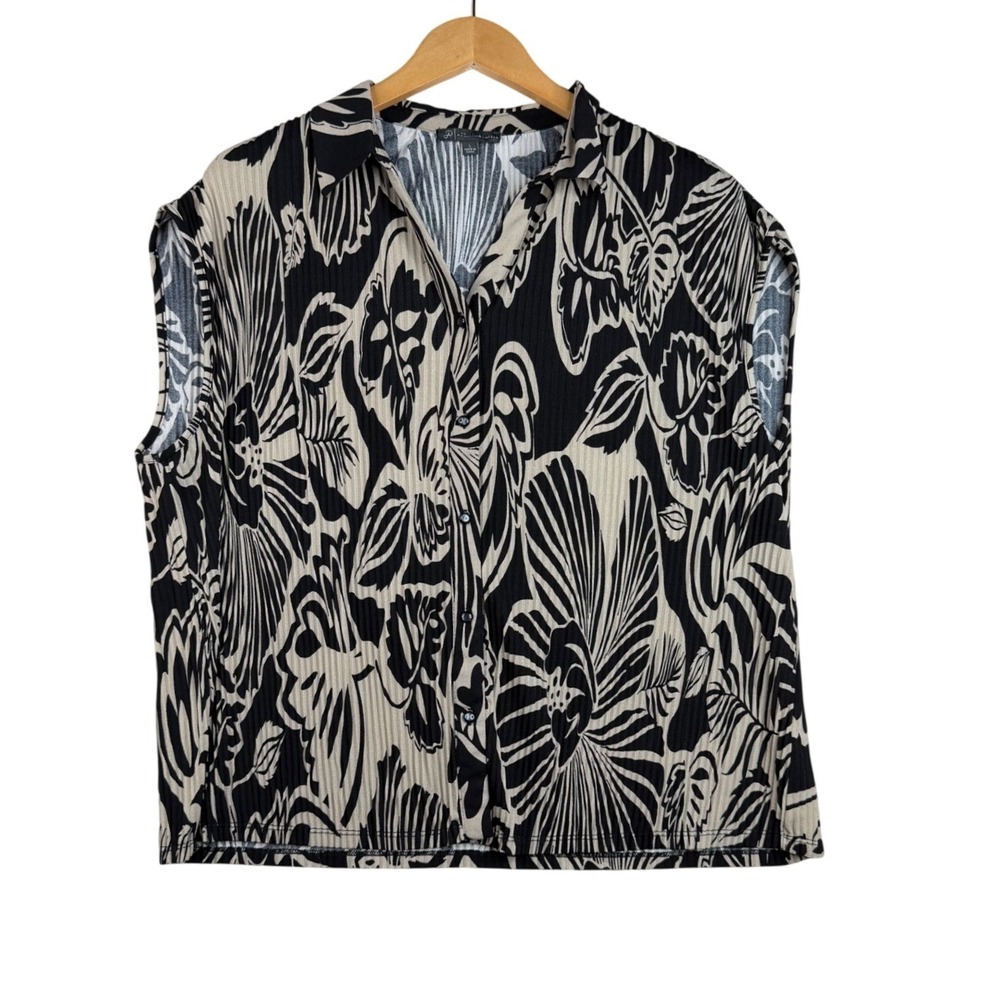 Adrianna Papell Women's Floral Print Sleeveless Button Down Shirt size Large